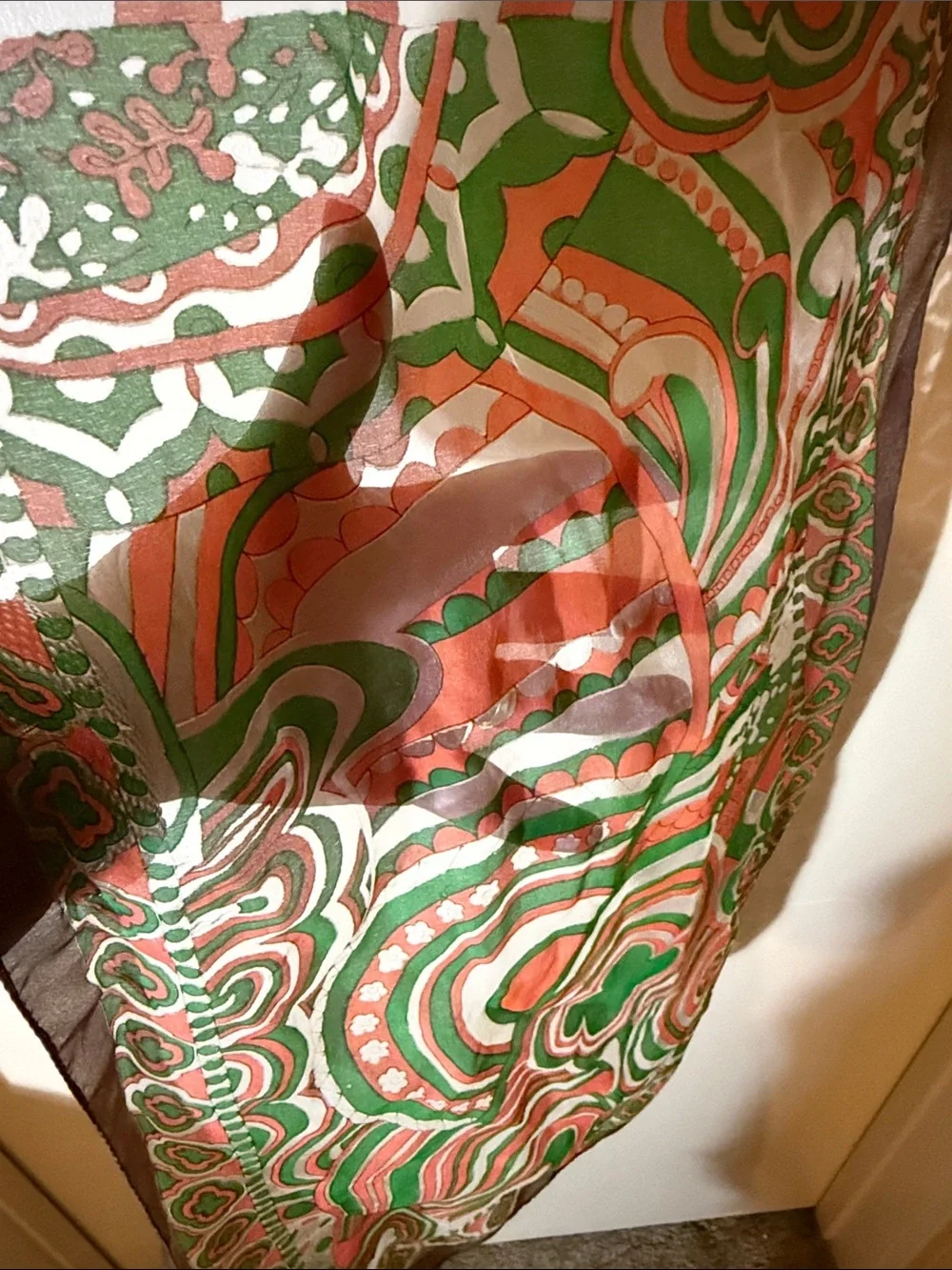 Vintage Psychedelic Floral Paisley Scarf - 14” x 42” - Machine Sewn Edge - Japan